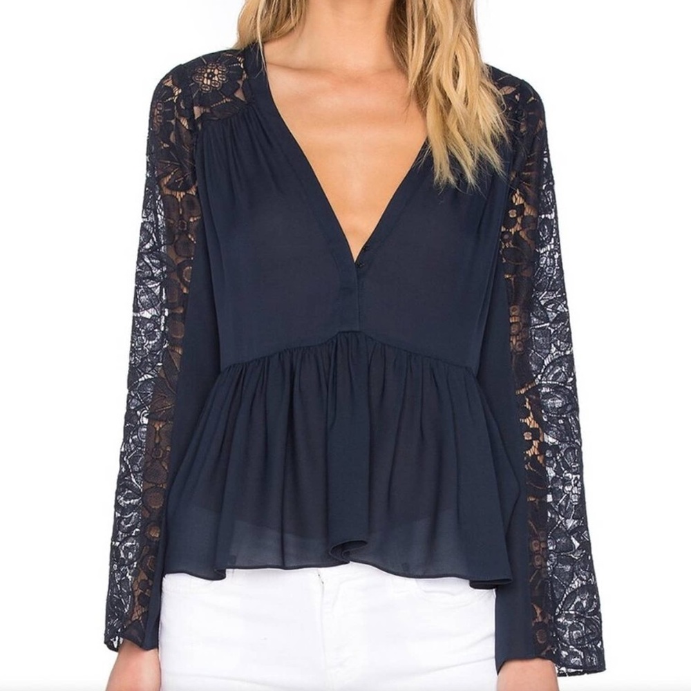 Elizabeth & James French Navy Lija Lace Blouse